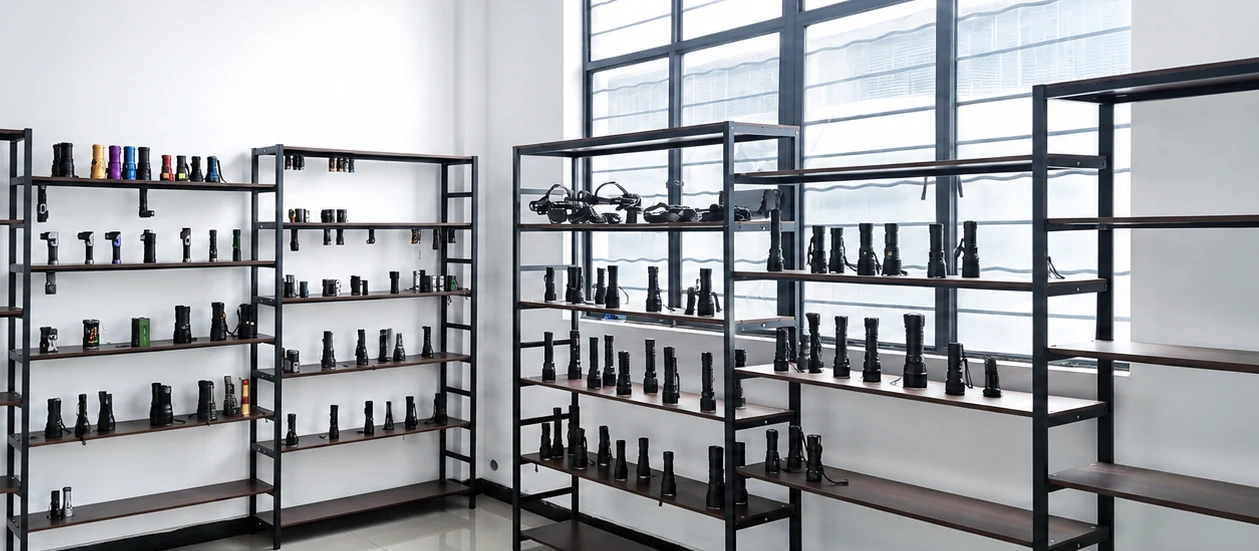 The showroom at Fuyao's own factory — every torch on the shelves is one we build
