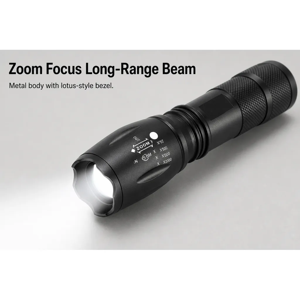 005 Rechargeable LED Flashlight White Laser Zoomable Tactical Torch