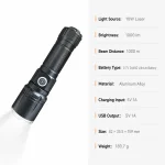 10 W Laser Zoom Flashlight 1000 lm Aluminum Alloy Rechargeable Torch