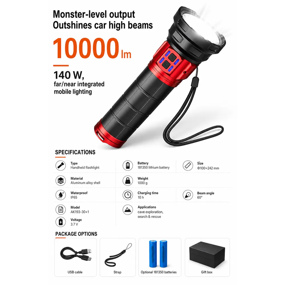 High-Power High-Lumen Brightness Strong Light Flashlight