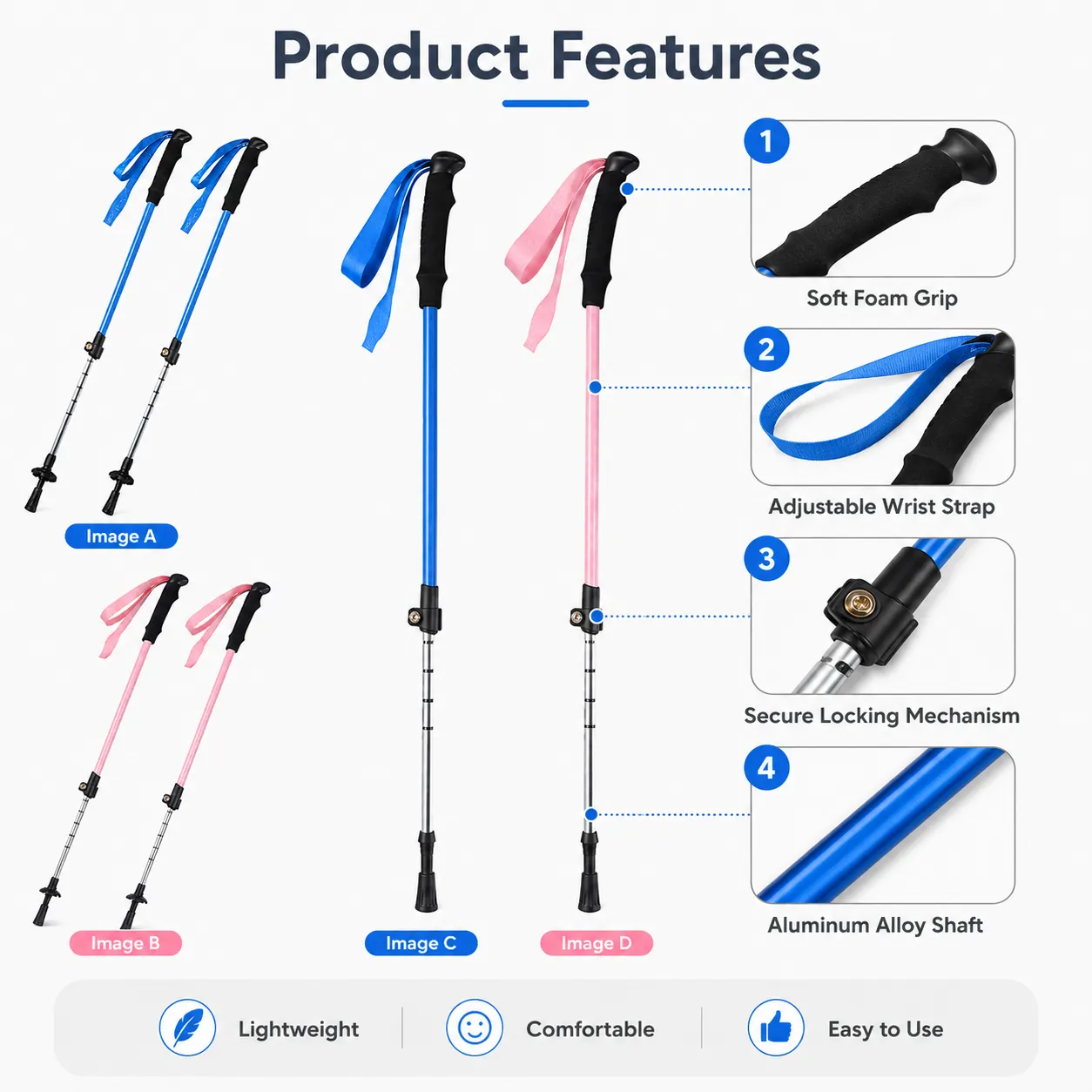 Children Double Foldable Telescopic Hiking Poles