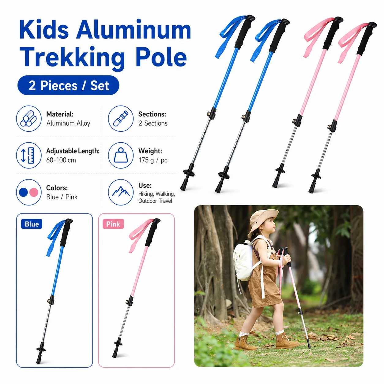 Children Double Foldable Telescopic Hiking Poles