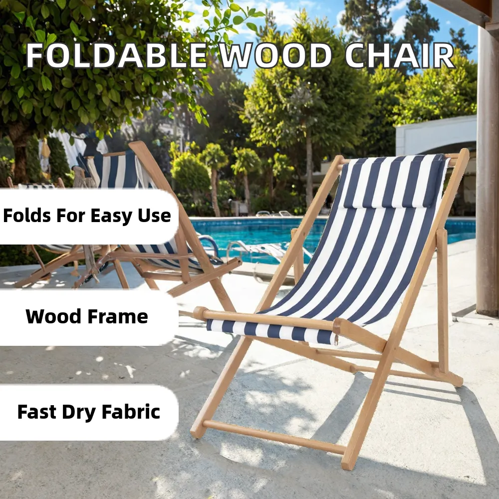 Modern Solid Wood Oxford Fabric Foldable Lounger Chairs