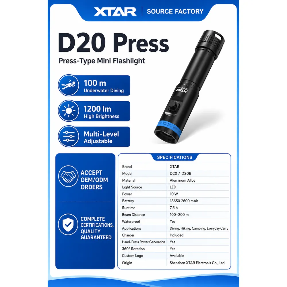 For Pointer DL1 Mini Waterproof Scuba Diving Flashlight