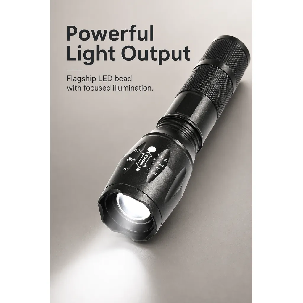 F-005 LED Flashlight Zoomable Tactical Torch