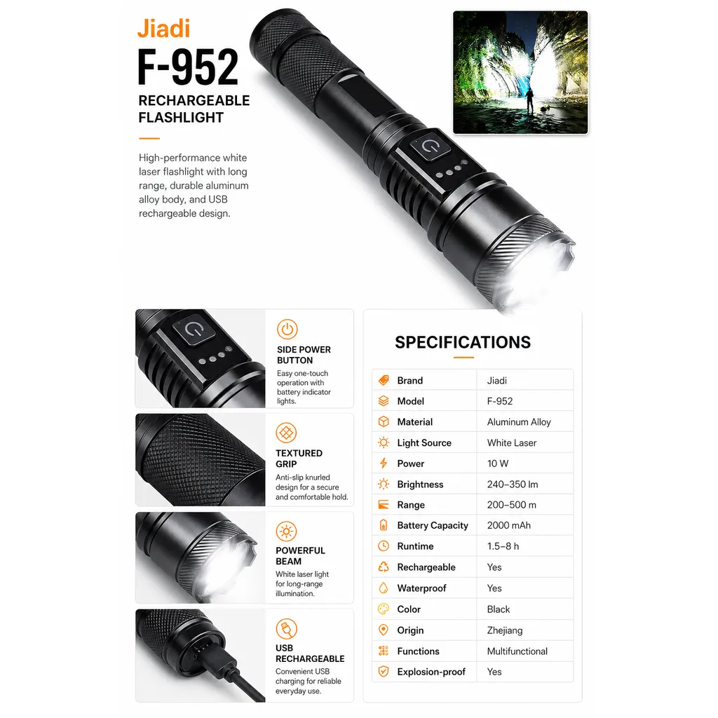 F-952 Rechargeable White Laser Flashlight