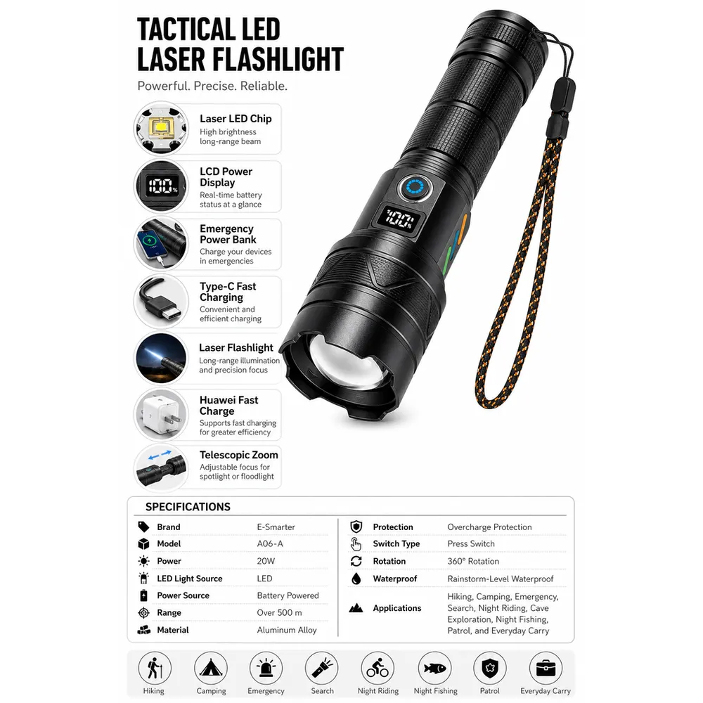 USB-C Rechargeable 1000-Lumen Tactical LED Flashlight