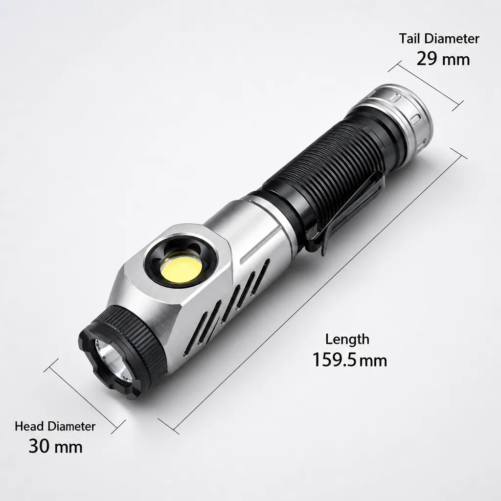F303 1000 lm Rechargeable 90° Rotating Head Flashlight with COB Side Light