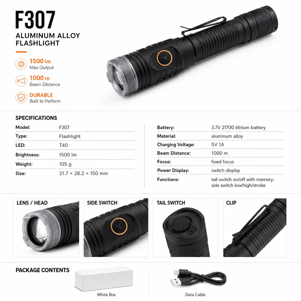 F307 Rechargeable LED Flashlight