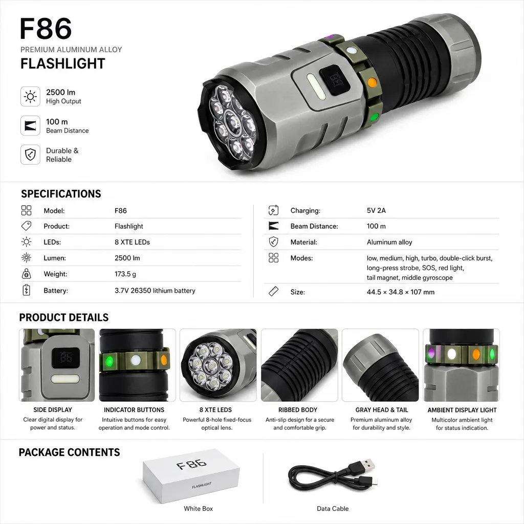 F86 Rechargeable LED Flashlight