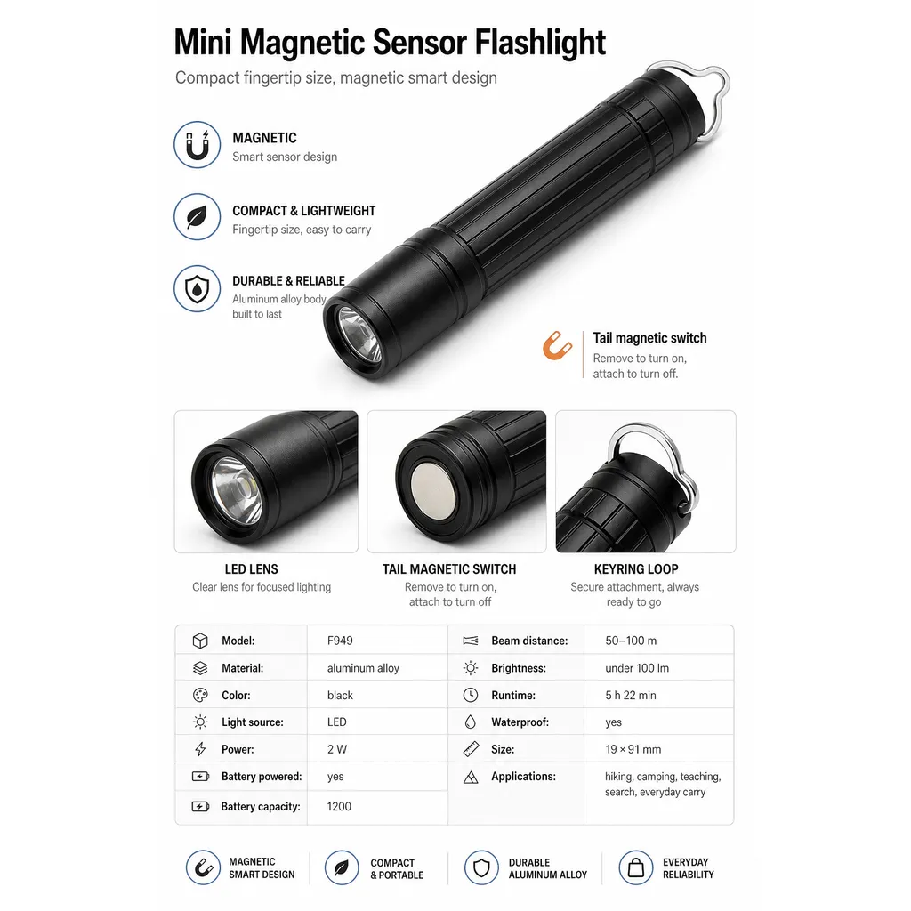 F949 Mini Magnetic Switch LED Flashlight Keychain Torch