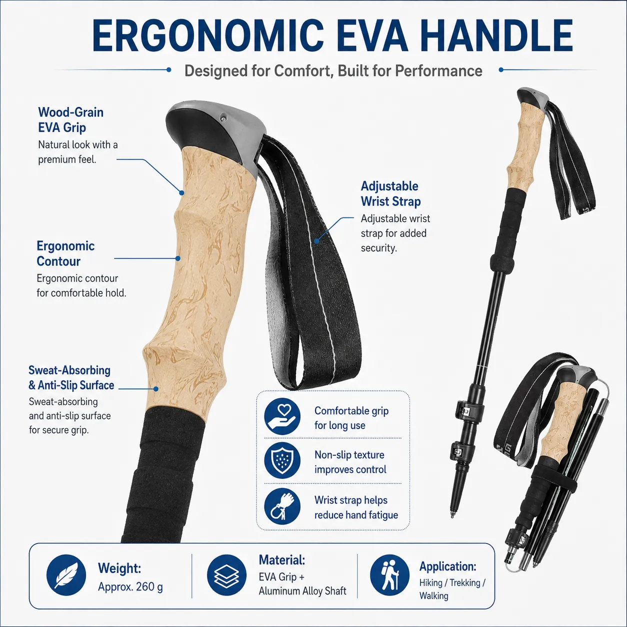 Foldable 3-section Nordic Walking Sticks Telescopic Hiking Poles