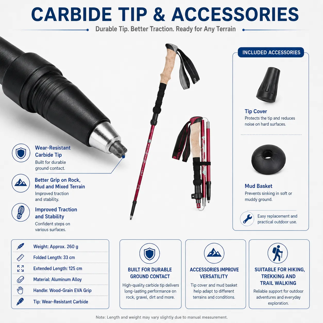 Foldable 3-section Nordic Walking Sticks Telescopic Hiking Poles
