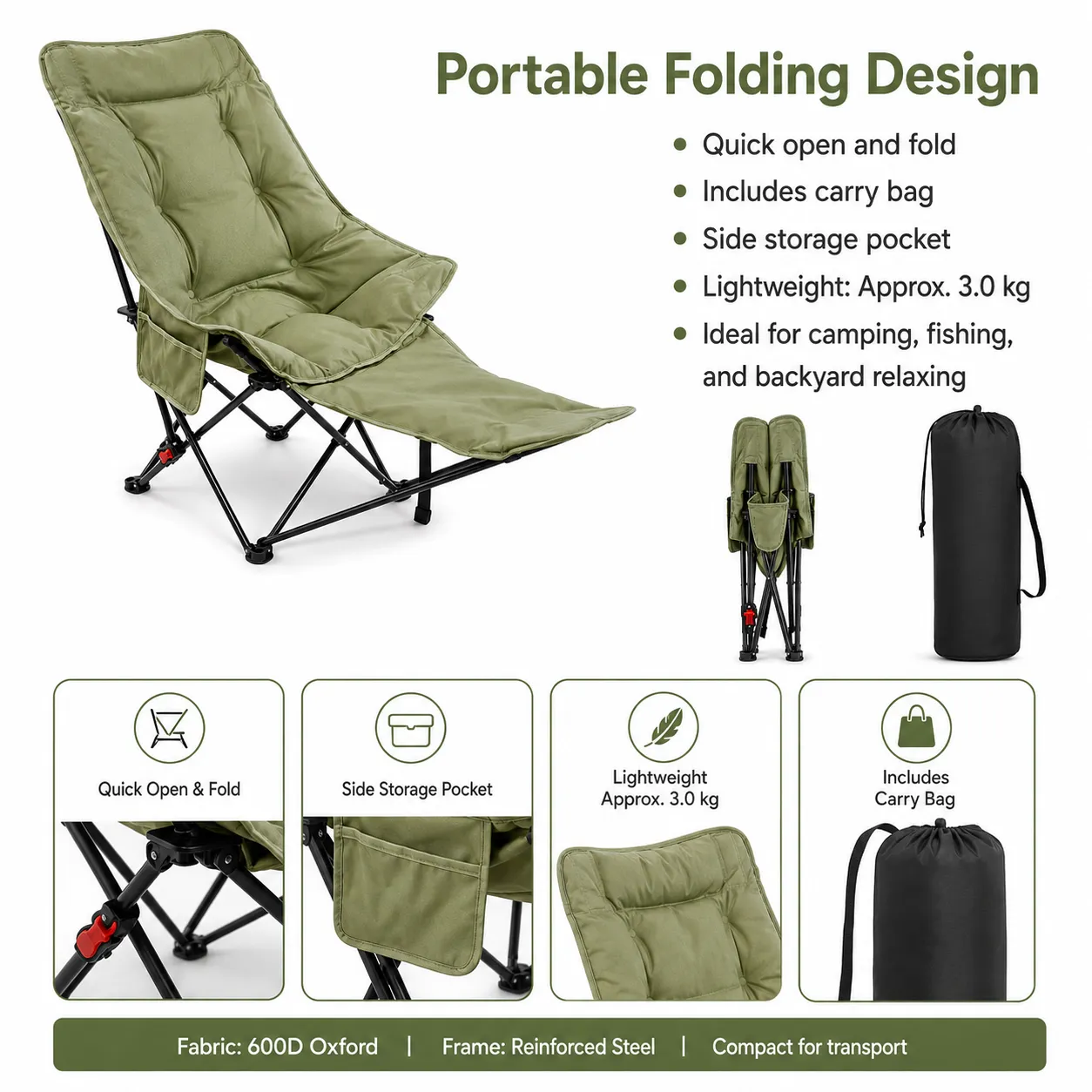 Modern Portable Three-level Backrest Outdoor Furniture