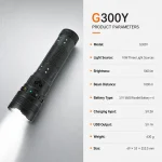 G300Y 10 W Three-Light-Source Rechargeable Aluminum Alloy Zoom Flashlight