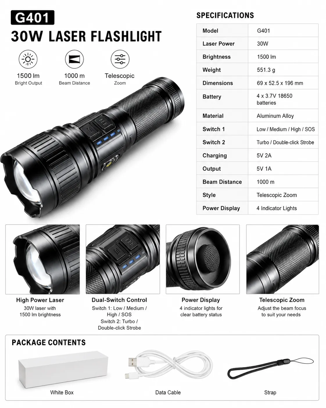 G401 30W Laser Flashlight