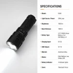 G404 Rechargeable Laser Flashlight Zoomable Tactical Torch