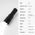 G421 Rechargeable Laser LED Flashlight Zoomable High Lumen Tactical Torch