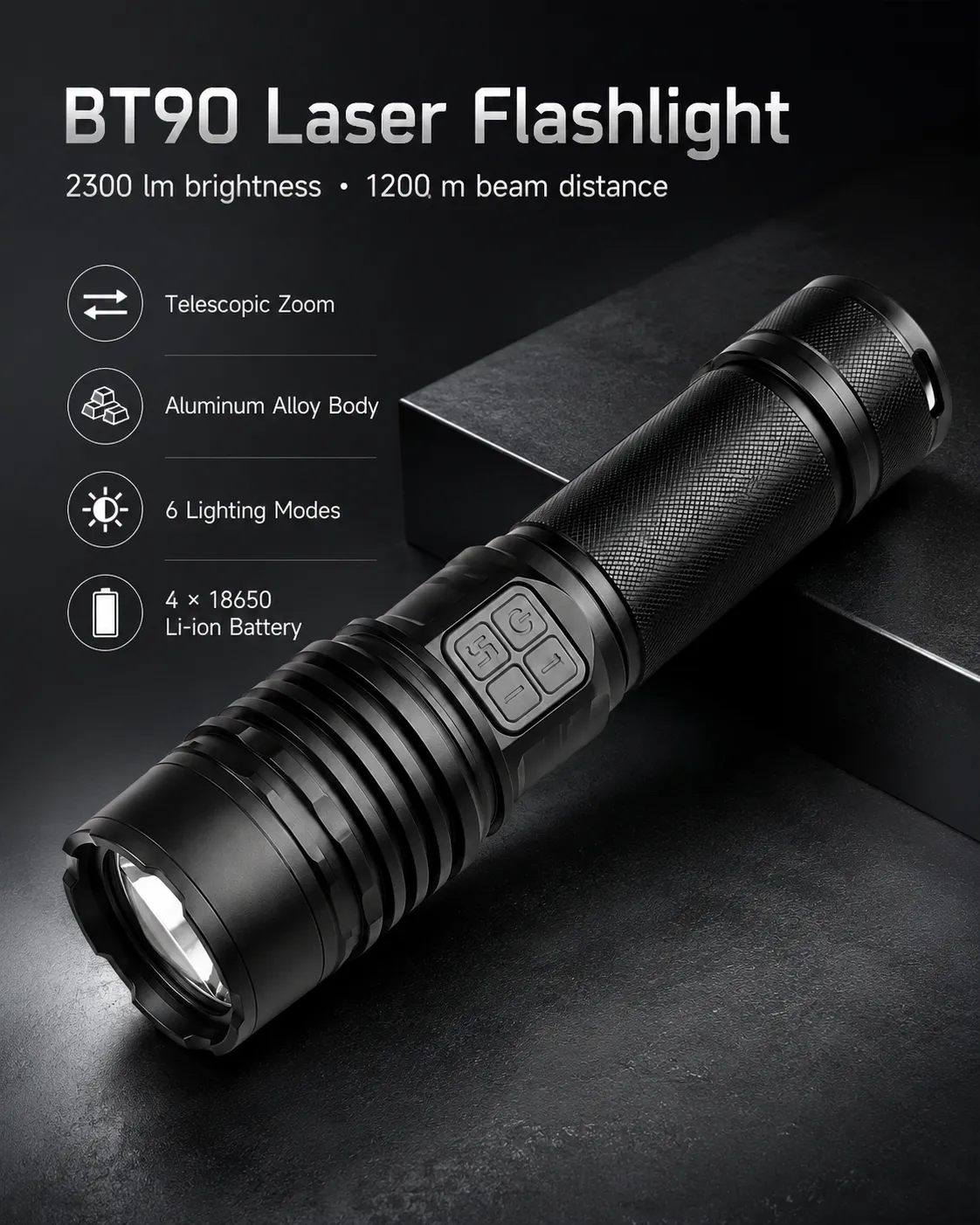 G501 BT90 Laser Flashlight 2300lm High Power Rechargeable LED Torch