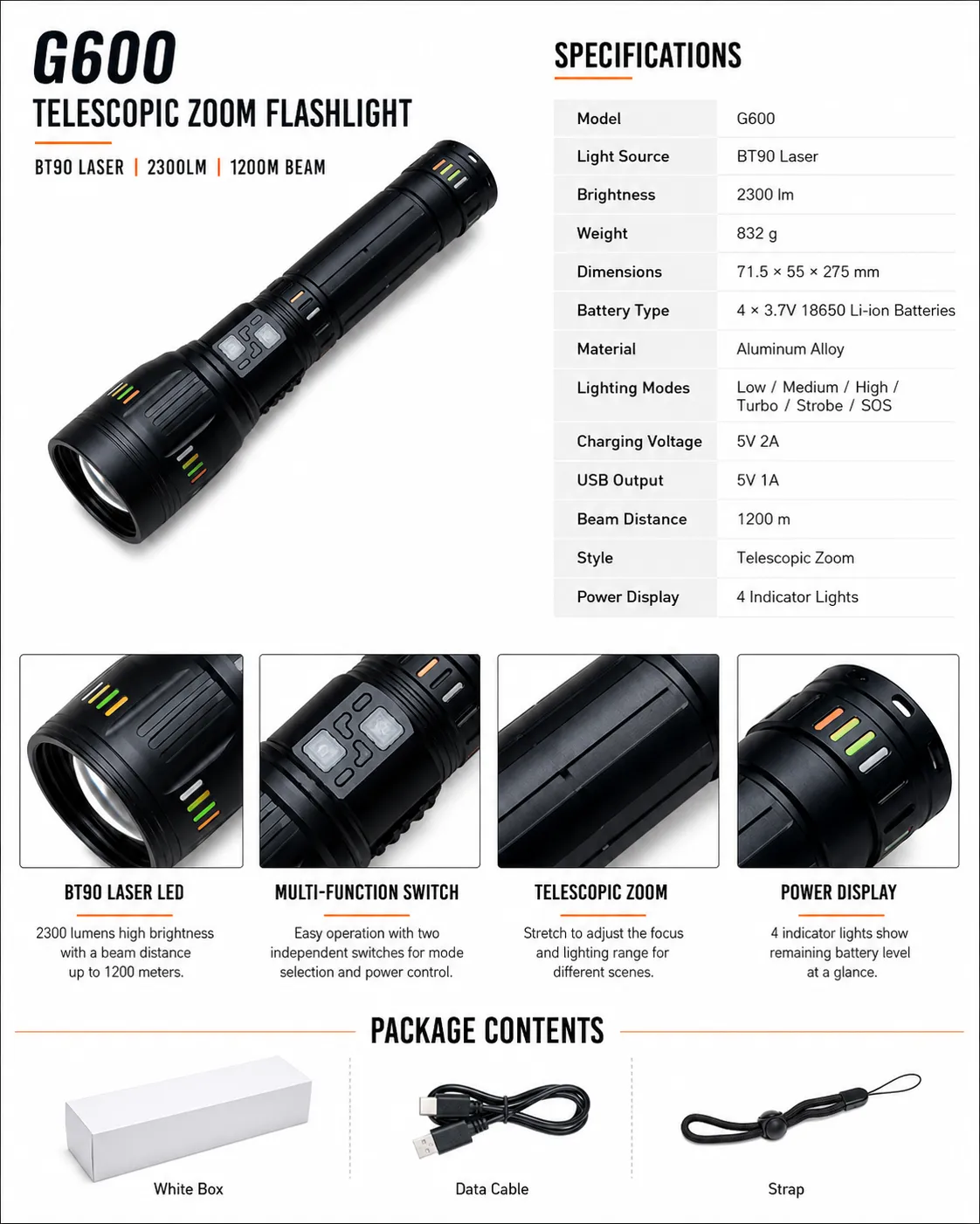 G600 BT90 Laser Flashlight