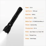 G72-2 10 W Laser Zoom Flashlight 1000 lm Aluminum Alloy Rechargeable Torch