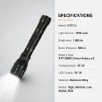 G72Y-3 10 W Laser Rechargeable Aluminum Alloy Zoom Flashlight