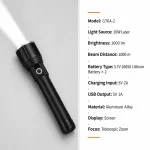 G76A-2 10W Laser Rechargeable Aluminum Zoom Flashlight