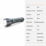 G76A 10 W P50 Laser Zoom Flashlight, 1000 lm Aluminum Alloy Torch