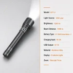 G77-2 10 W Laser Zoom Flashlight 1000 lm Aluminum Alloy