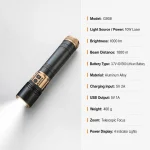 G908 Rechargeable LED Laser Flashlight Zoomable Tactical Torch