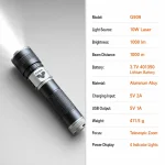 G909 Rechargeable Laser Flashlight Zoomable Tactical Torch