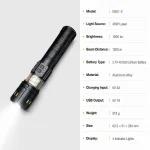 G921-2 Rechargeable Laser Flashlight Zoomable Tactical Torch