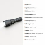 G966 30 W Laser Rechargeable Zoom Flashlight, 1300 lm Aluminum Alloy Torch