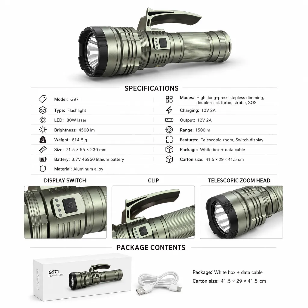 G971 Rechargeable Laser Flashlight