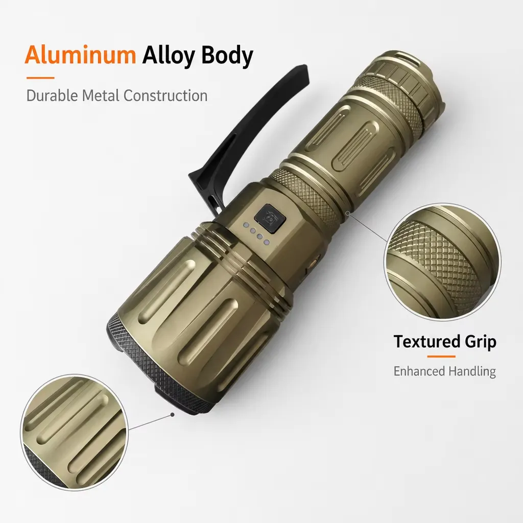 G976 90 W Rechargeable Zoom Flashlight, 4500 lm Aluminum Alloy Torch
