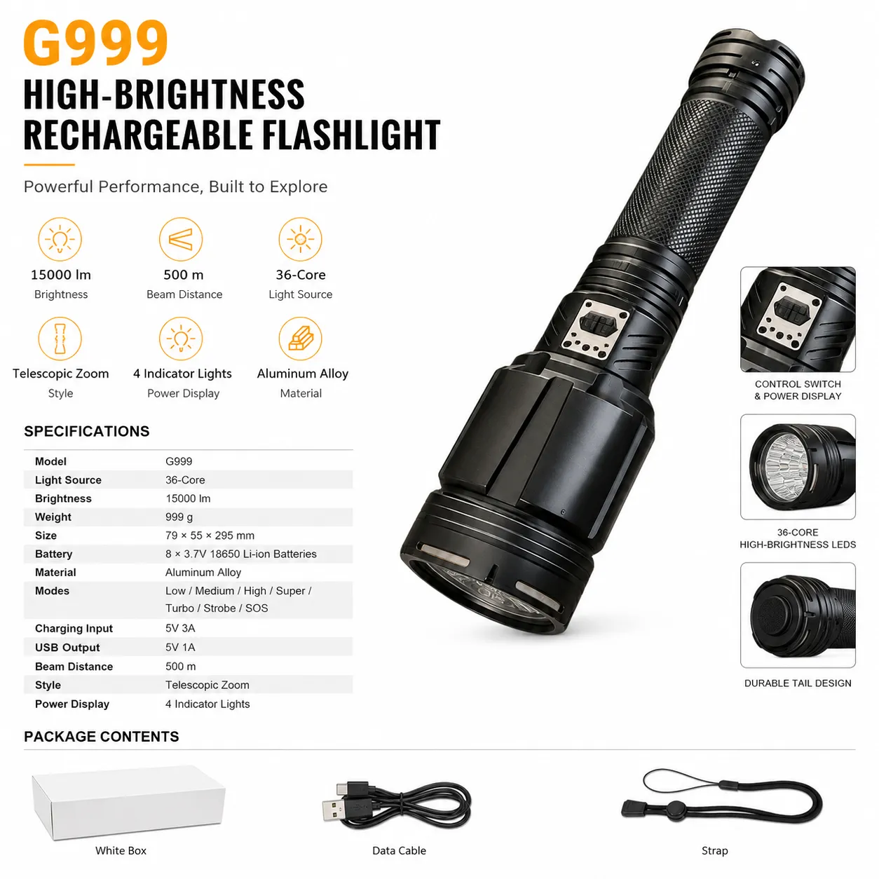 G999 36-Core Rechargeable Flashlight