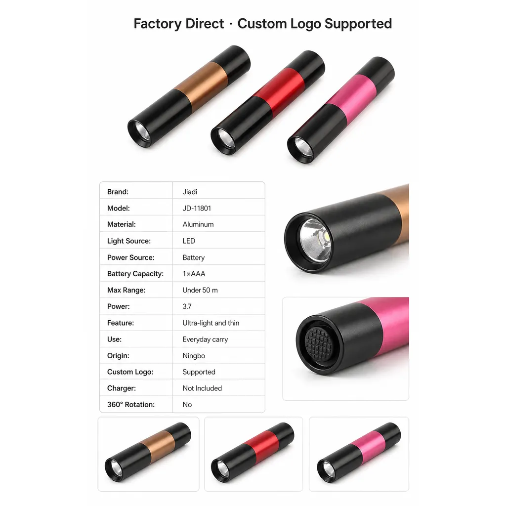 JD-11801 LED Flashlight Ultra Thin Mini Aluminum Torch