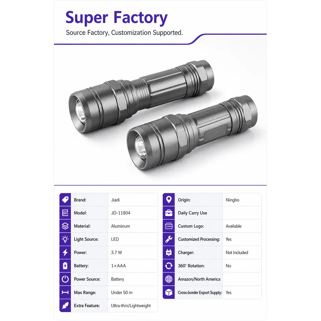 JD-11804 Mini LED Flashlight Portable AAA Battery Powered Aluminum Torch