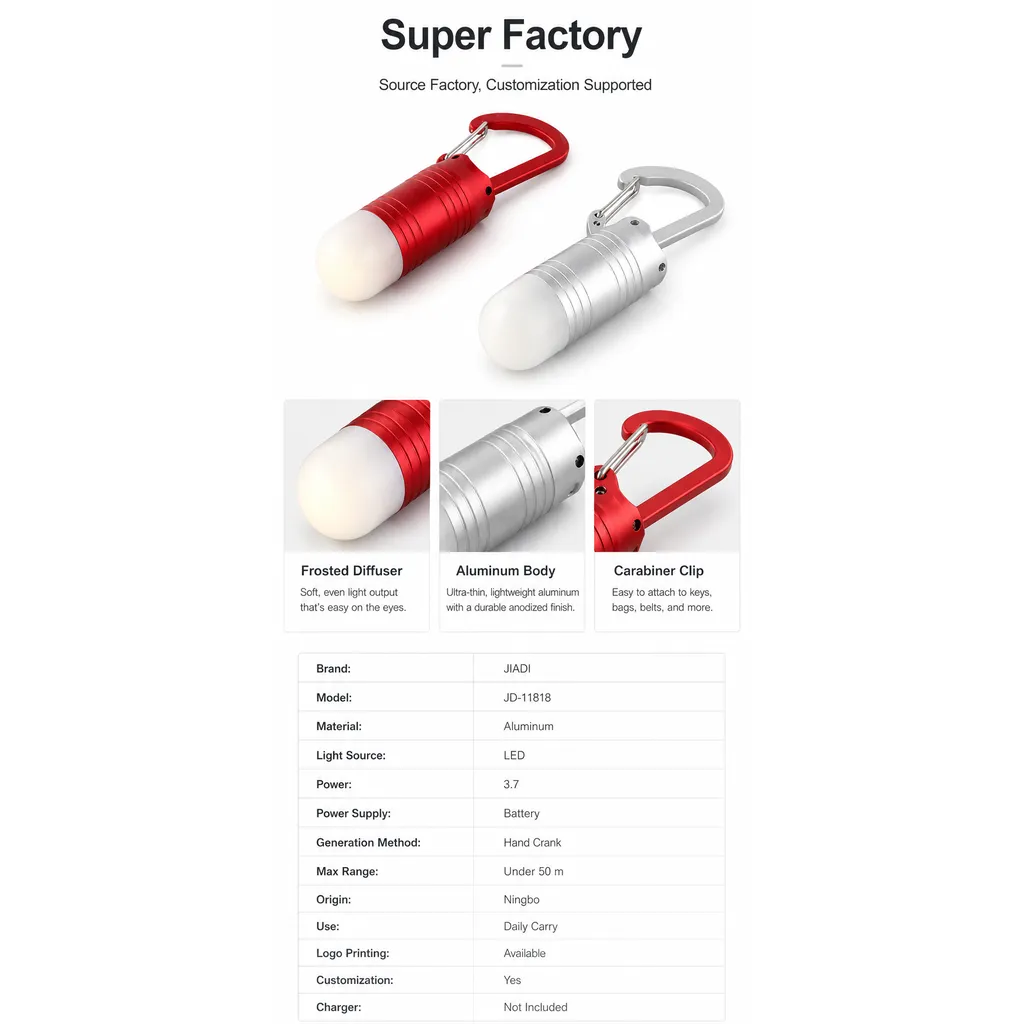 JD-11818 LED Keychain Flashlight Mini Aluminum Carabiner Torch