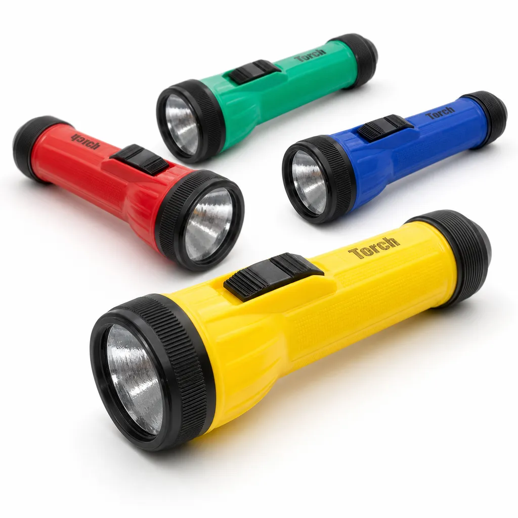 JD-12002 LED Flashlight Battery Powered Portable ABS Handheld Torch