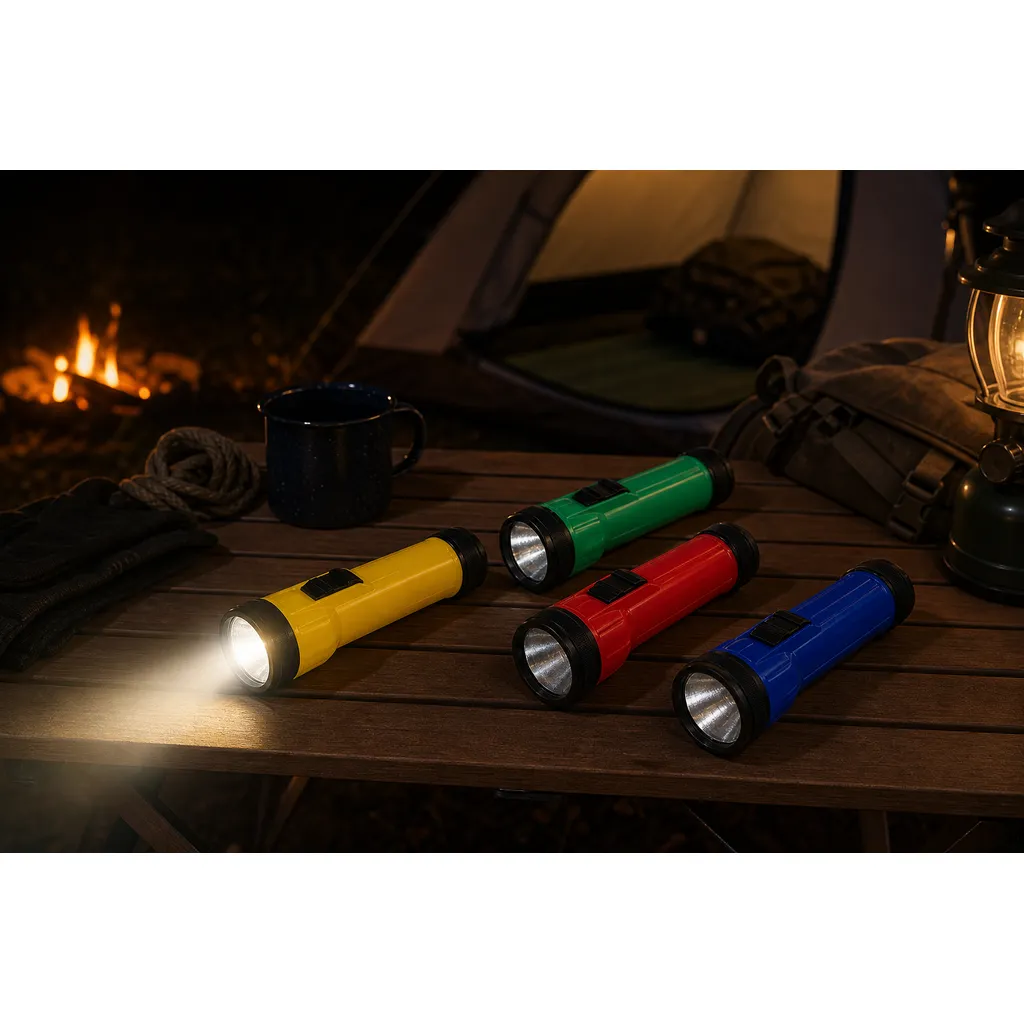 JD-12002 LED Flashlight Battery Powered Portable ABS Handheld Torch