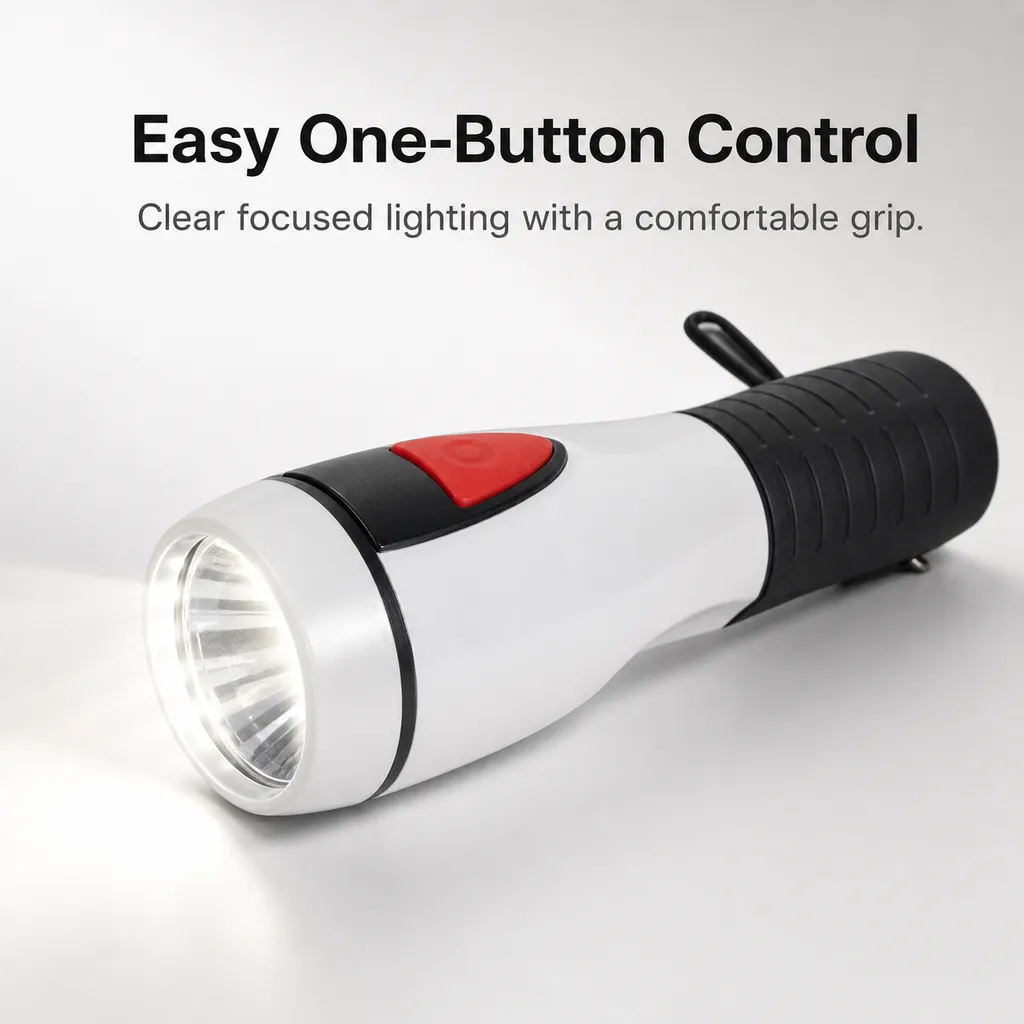 JD-12004 Hand Press LED Flashlight Portable Battery Powered Plastic Torch