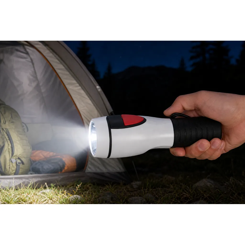 JD-12004 Hand Press LED Flashlight Portable Battery Powered Plastic Torch