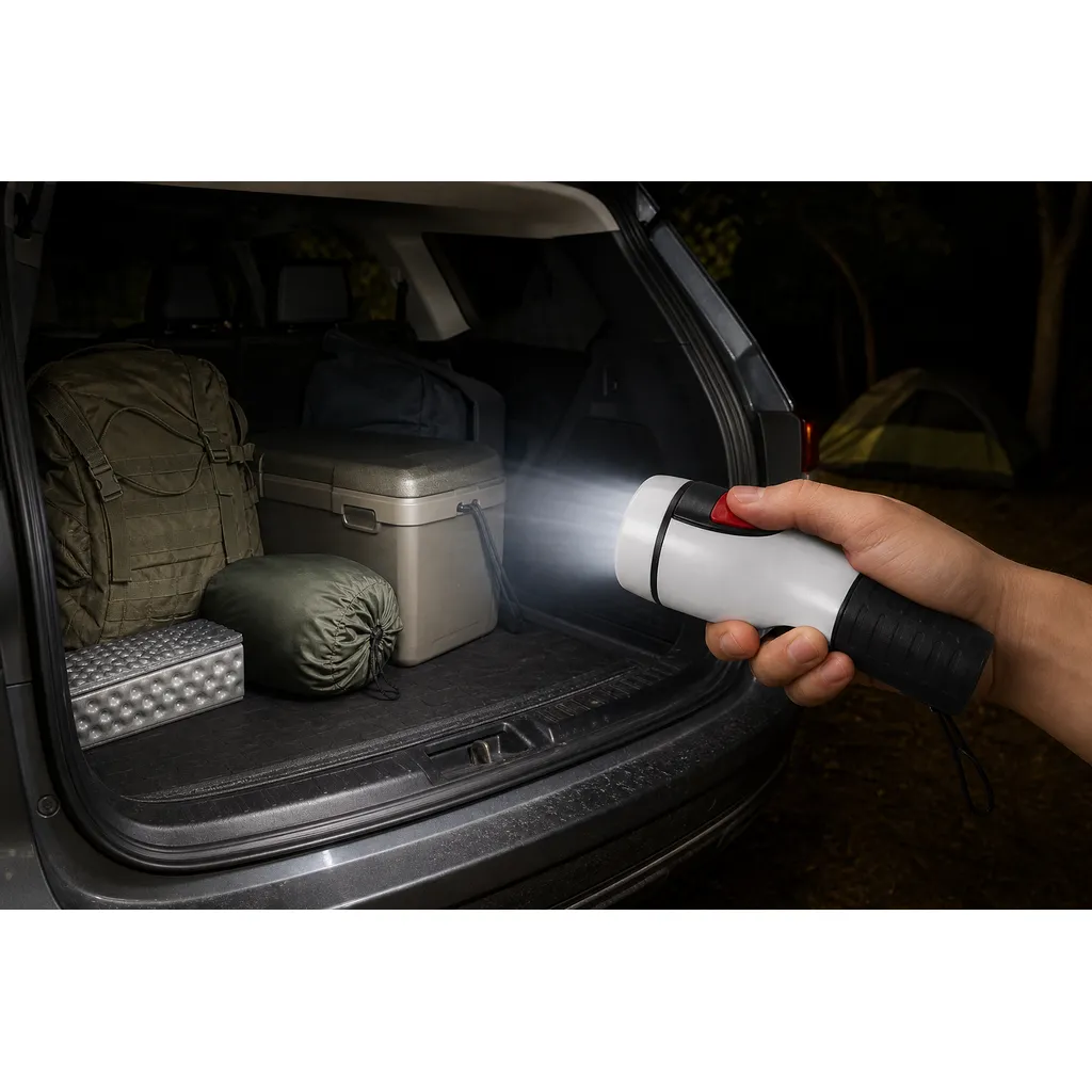 JD-12004 Hand Press LED Flashlight Portable Battery Powered Plastic Torch
