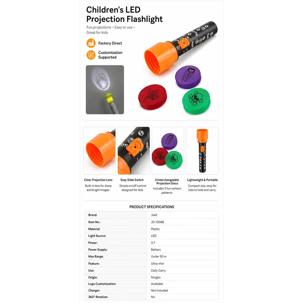 JD-12068 Battery Powered LED Halloween Projection Flashlight