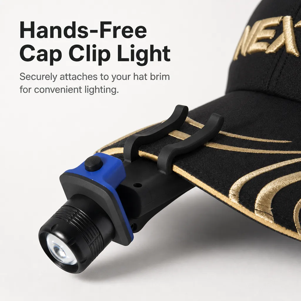 JD-15001 LED Cap Clip Flashlight Hand Press Battery Powered Outdoor Torch