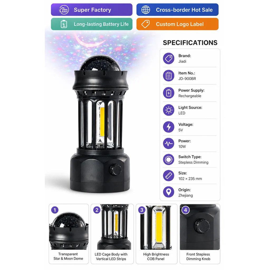 JD-900BR Rechargeable LED Star Projector Camping Lantern