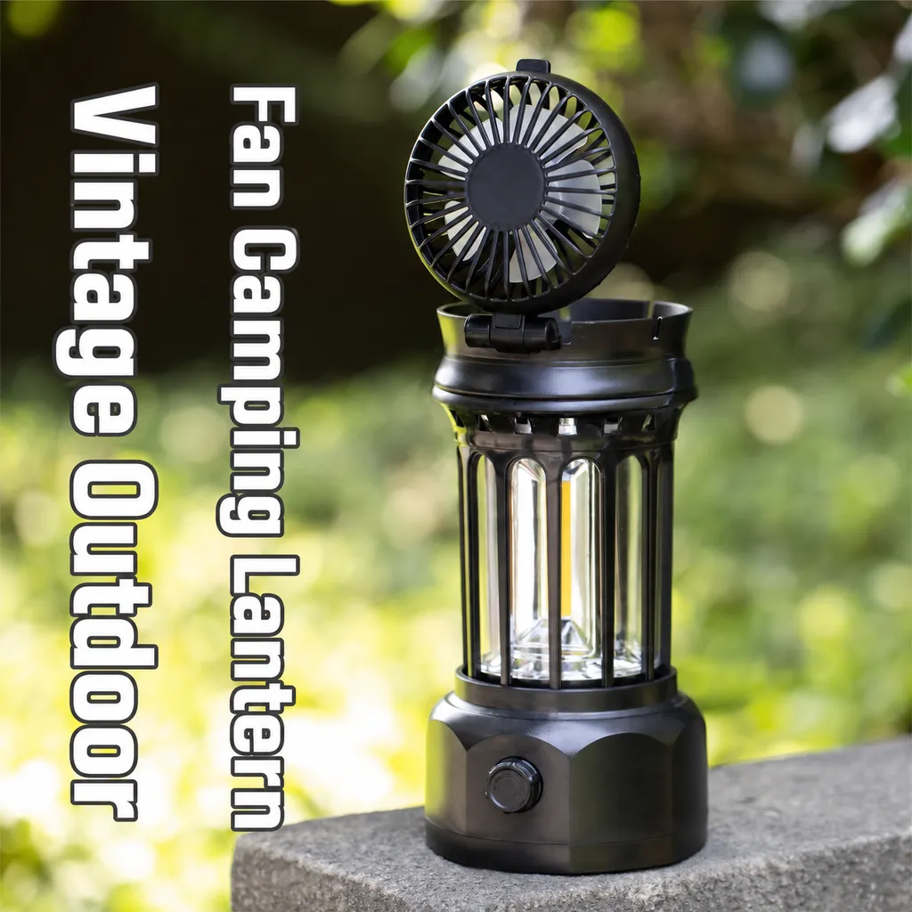 JD-900BRF Rechargeable LED Camping Lantern Fan Stepless Dimming COB Light
