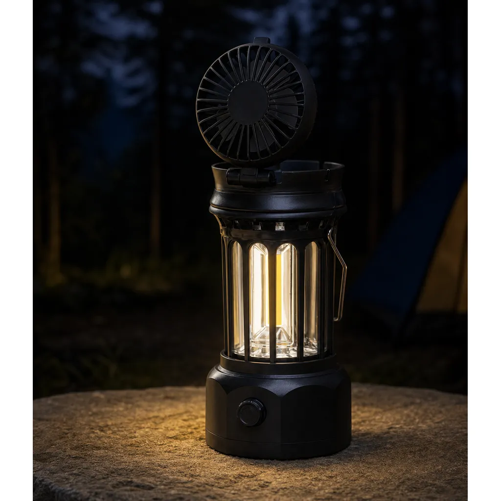 JD-900BRF Rechargeable LED Camping Lantern Fan Stepless Dimming COB Light