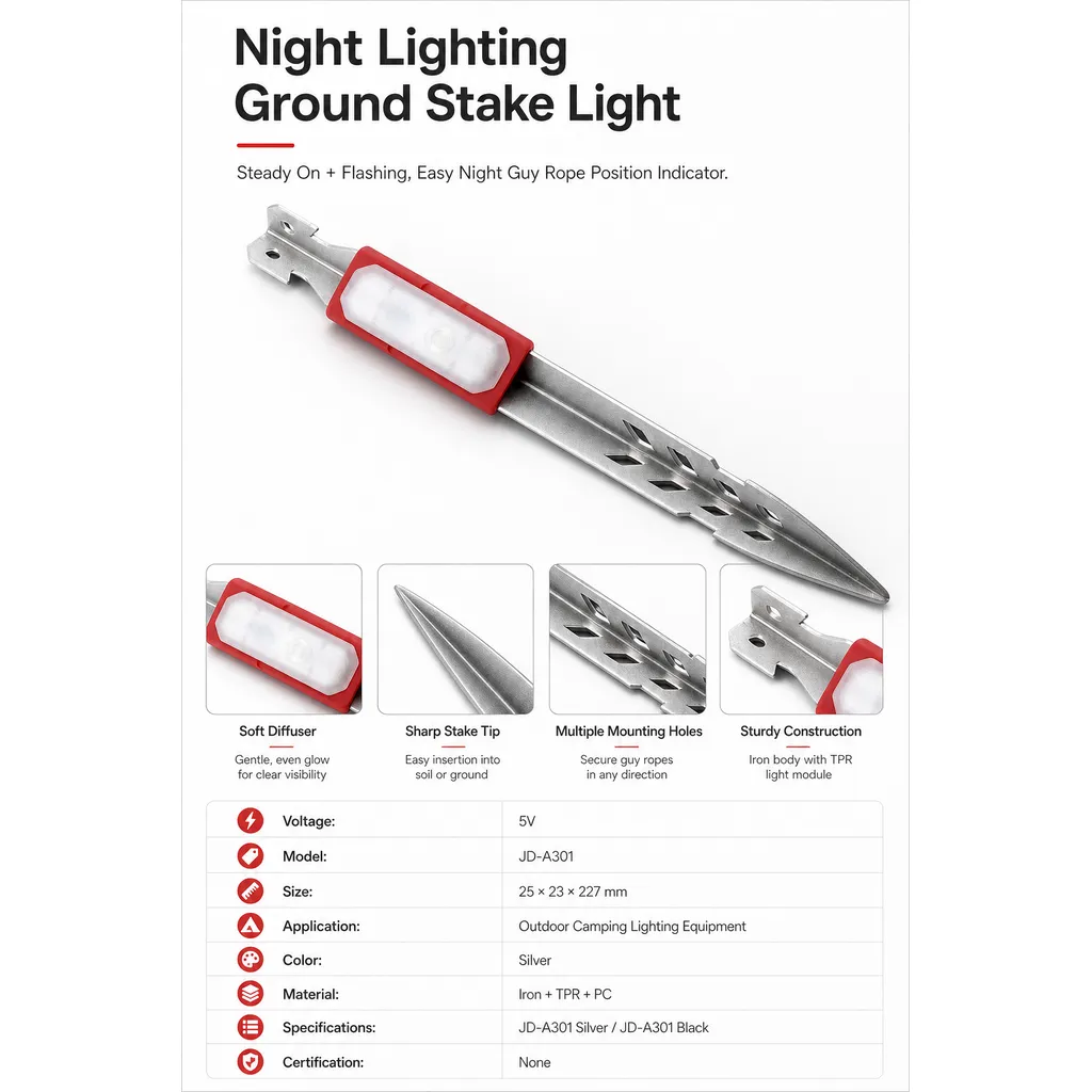 JD-A301 LED Tent Stake Light IPX4 Waterproof Ground Peg Lamp